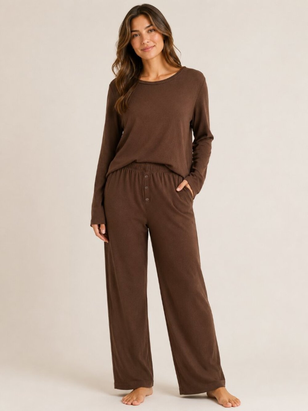 Aqua Lounge Brown 2 Piece Pajama Set Size Small NWT